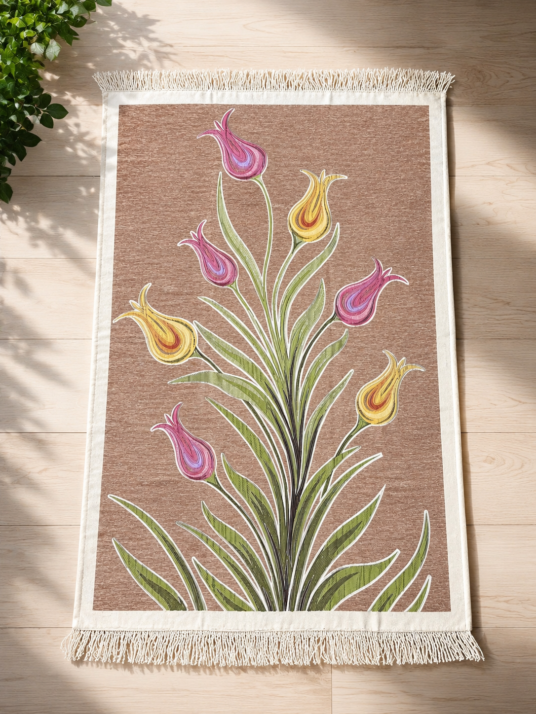 NUSUKI Turkish Embroidered Floral Prayer Mat - Tulip