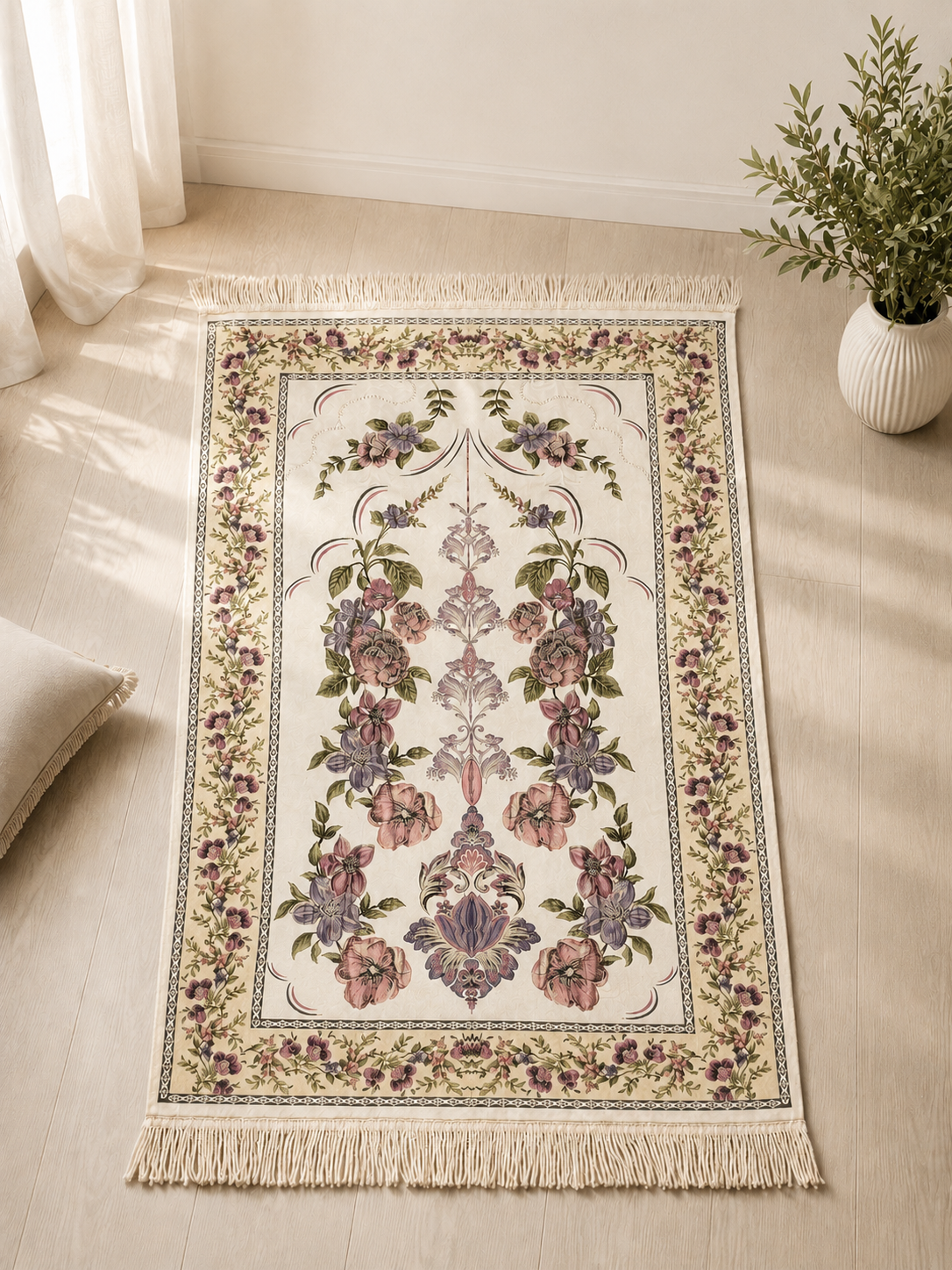 NUSUKI Turkish Embroidered Floral Prayer Mat - Durable Sajjada - Garden Design