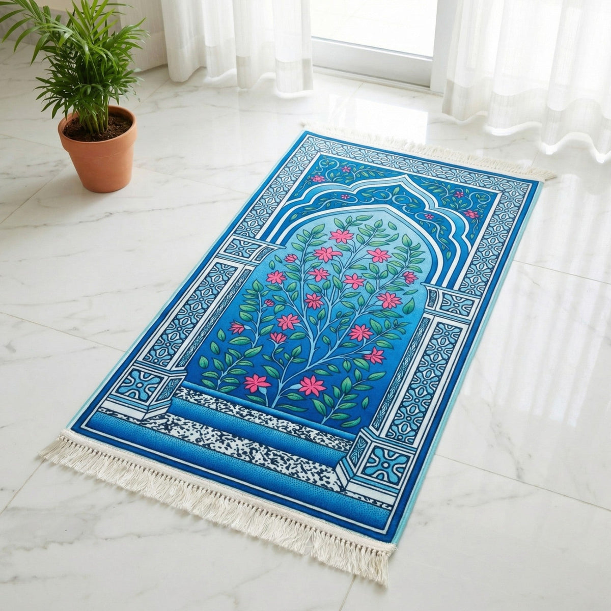Azure Bloom Padded Prayer Mat
