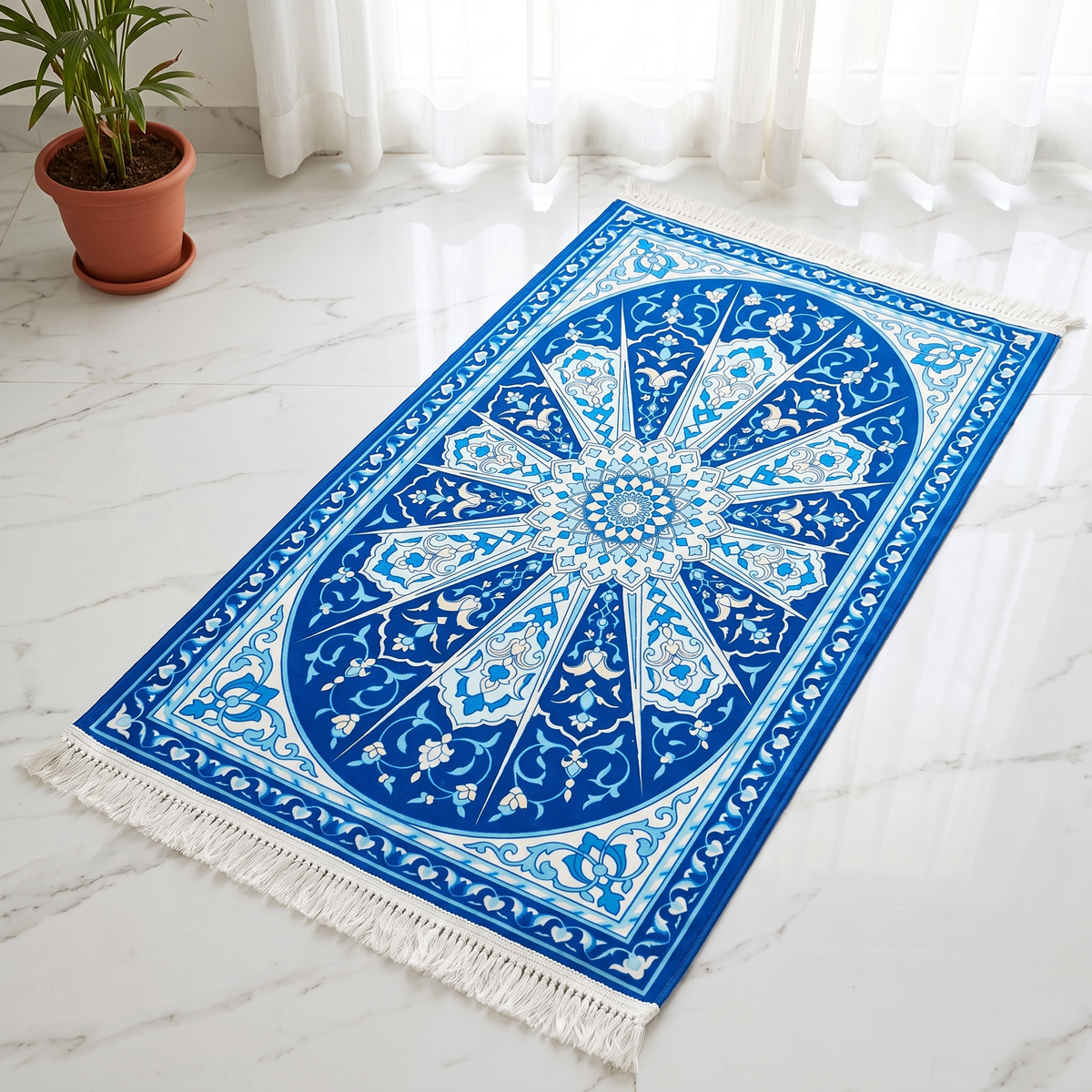 Azure Rosette Padded Prayer Mat